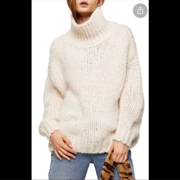 Topshop Sweaters | Topshop Nwt Cream Cowl Neck Chunky Knit Mock Neck Sweater | Color: Cream | Size: 12 | Mthanger's Closet